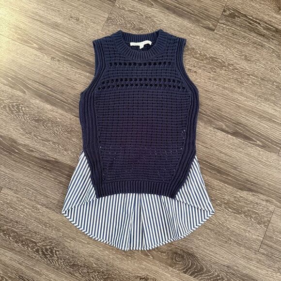 Veronica Beard South Beach Combo Navy Sleeveless Knit Sweater - Picture 1 of 6